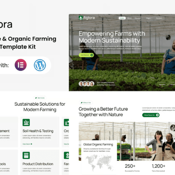 Aglora – Agriculture and Organic Farming Elementor Template Kit