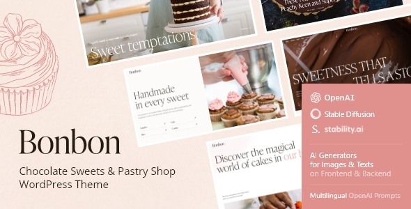 Bonbon – Chocolate And Pastry Shop WordPress Theme With AI | Lifetime License | One Time Payment