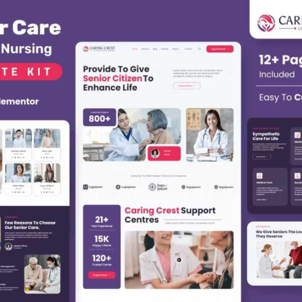 Caring Crest - Elementor Template Kit for Senior Care Services