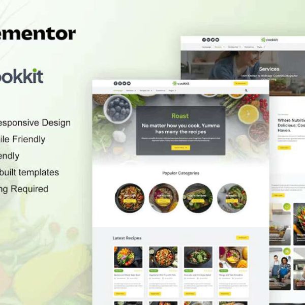Cookkit - Food Recipe & Nutrition Service Elementor Pro Template Kit