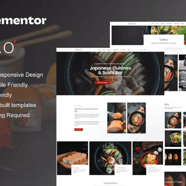 Egao – Japanese Restaurant and Sushi Bar Elementor Template Kit