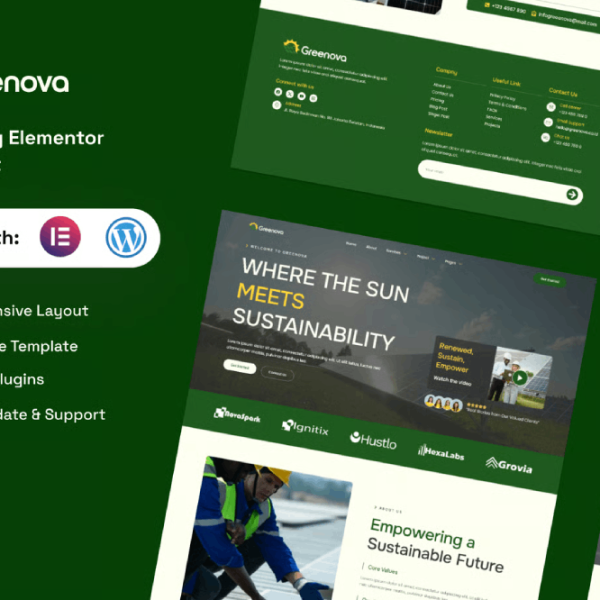 Greenova – Solar and Green Renewable Energy Elementor Template Kit