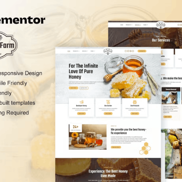HoniFarm and Honey Bee Farm Elementor Template Kit