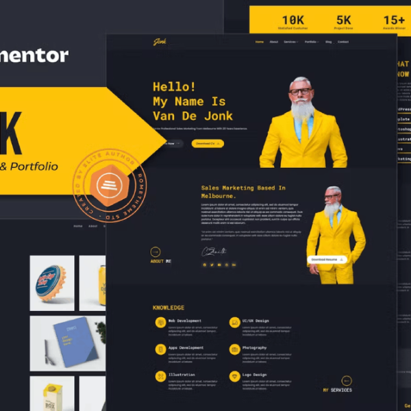 Jonk – Resume CV and Portfolio Elementor Template Kit