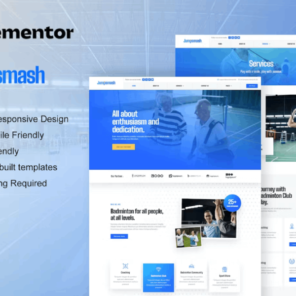 JumpSmash – Badminton Club & Sport Community Elementor Template Kit