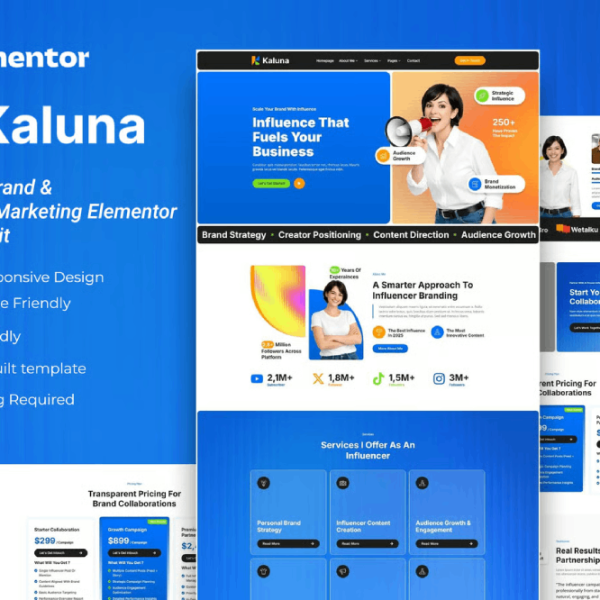 Kaluna – Personal Brand and influencer Marketing Elementor Template kit
