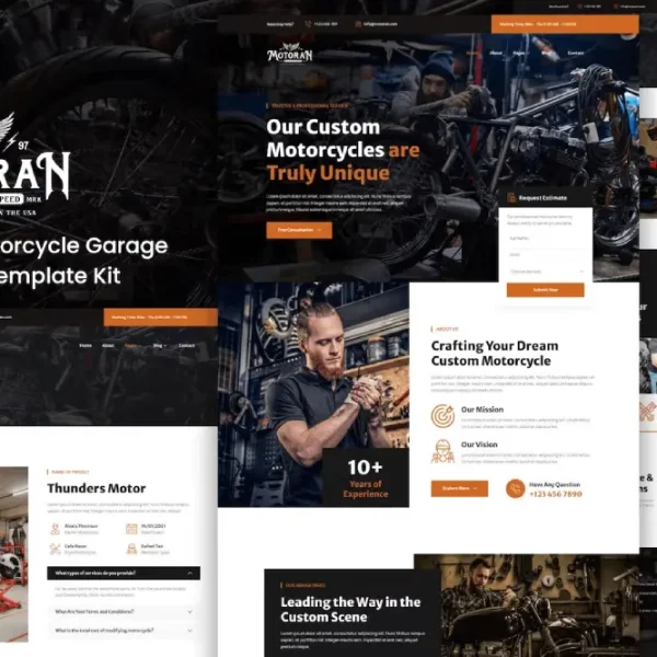 Motoran: Elementor Template Kit for Custom Motorcycle Garage Service