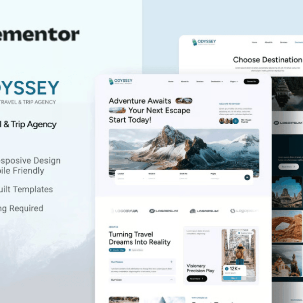 Odyssey – Modern Travel and Trip Agency Elementor Template Kit