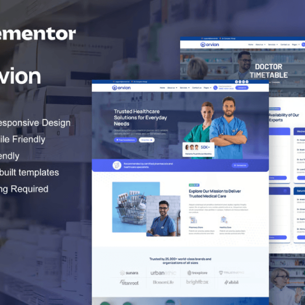 Orvion – Pharmacy and Medical Service Elementor Pro Template Kit