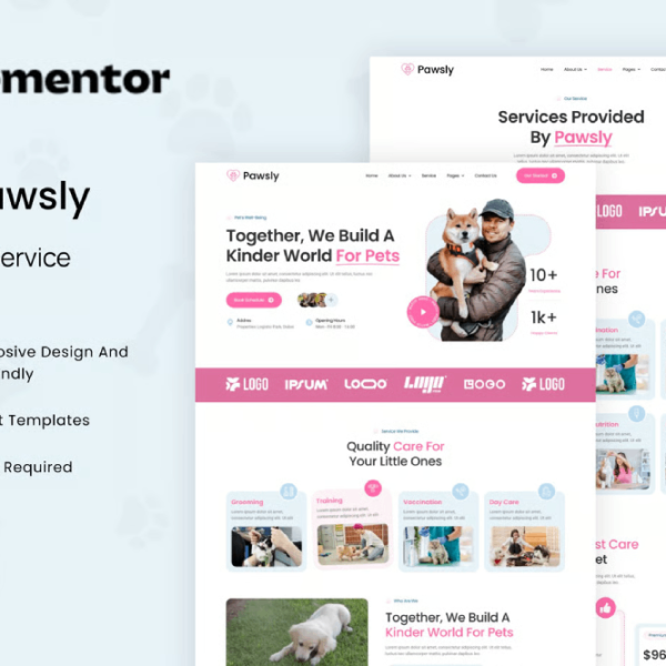 Pawsly – Pet Care Service Elementor Template Kit