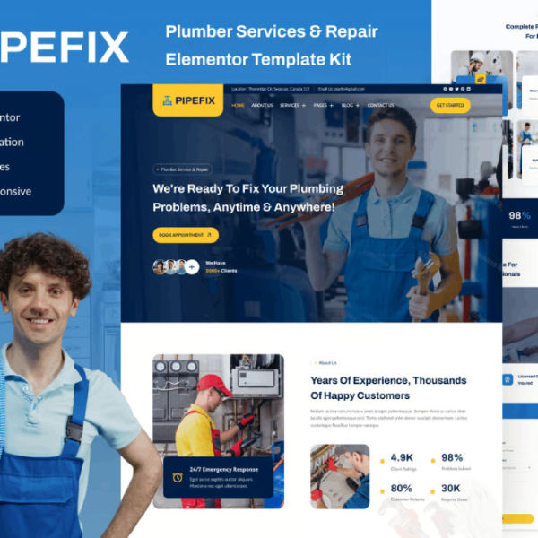 Pipefix – Plumber and Repair Services Elementor Template Kit