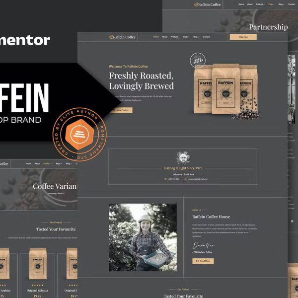 Raffein and Coffee Shop Brand Elementor Template Kit