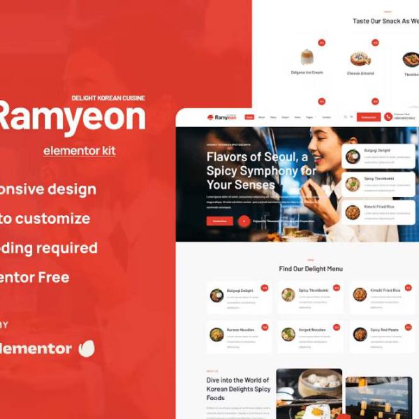 Ramyeon - Elementor Template Kit for Korean Restaurants