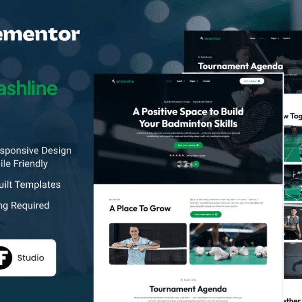 Smashline – Badminton Club and Academy Elementor Template Kit