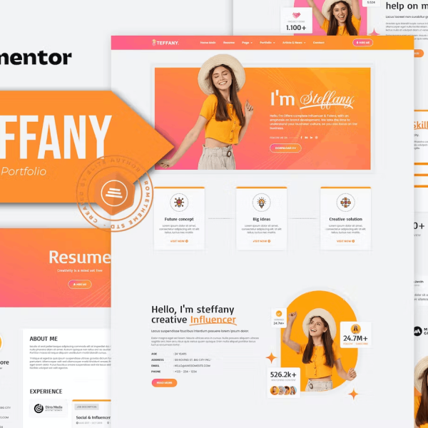 Steffany and CV Resume Elementor Pro Template Kit