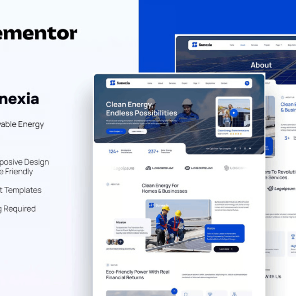 Sunexia – Solar and Renewable Energy Elementor Template Kit