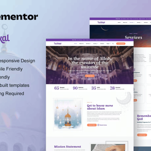 Tawakal – Mosque and Islamic Center Elementor Template Kit