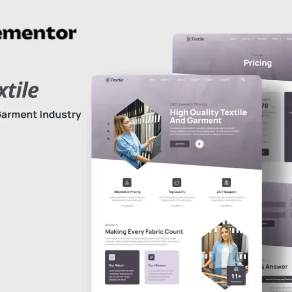 Textiles: Elementor Template Kit for Garment Industry Websites