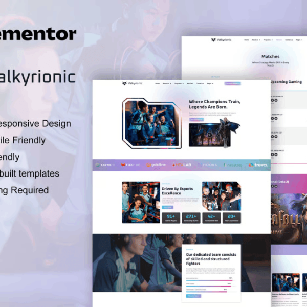 Valkyrionic – Esport Team and Gaming Elementor Pro Template Kit
