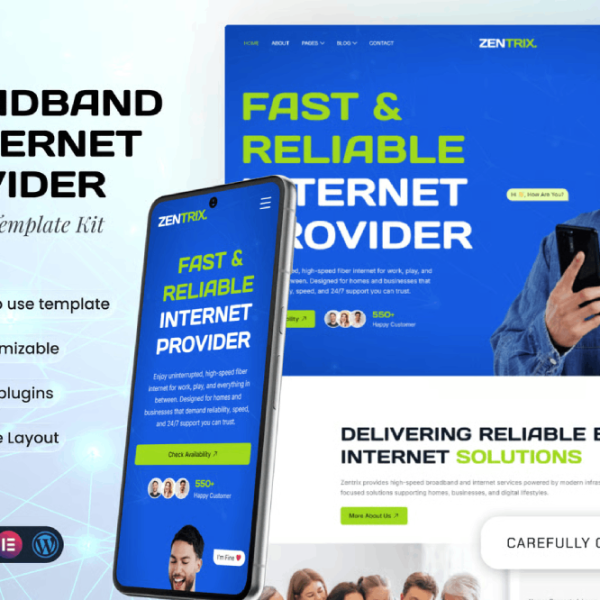 Zentrix – Broadband and Internet Provider Elementor Template Kit