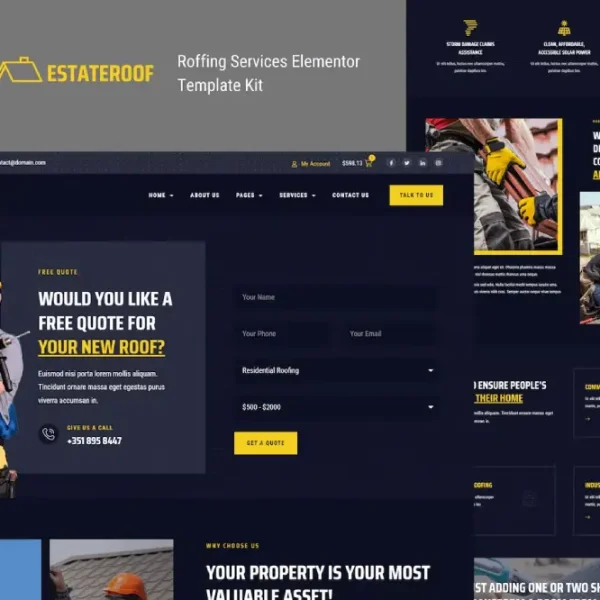 EstateRoof: Elementor Pro Template Kit for Roofing & Solar Services Websites