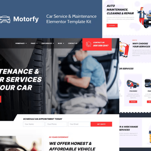 Motorfy – Car Service and Maintenance Elementor Pro Template Kit