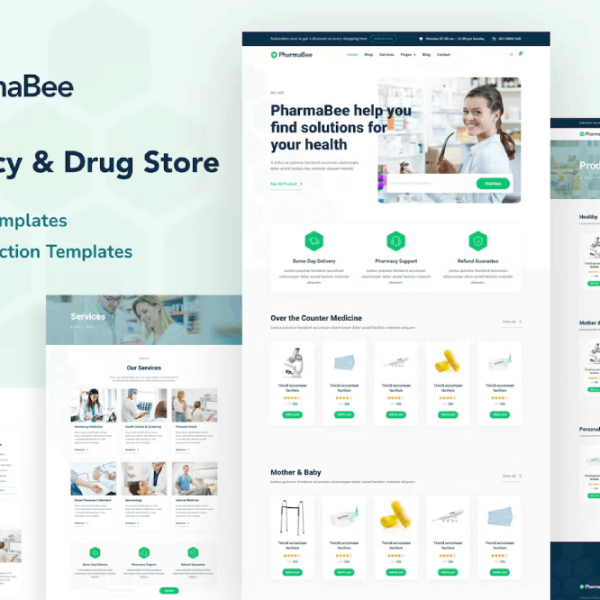 PharmaBee Pharmacy and Drug Store Website Elementor Template Kit