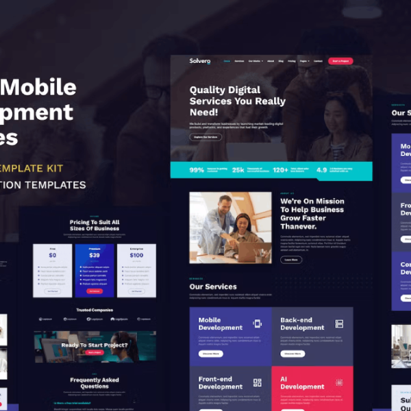 Solvero and Web and Mobile Development Service Elementor Template Kit