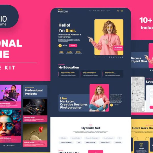 Simi– Personal Portfolio & Resume Elementor Template Kit Landing Page