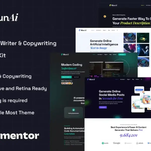 MunAi: Elementor Template Kit for AI Writer & Copywriting Apps