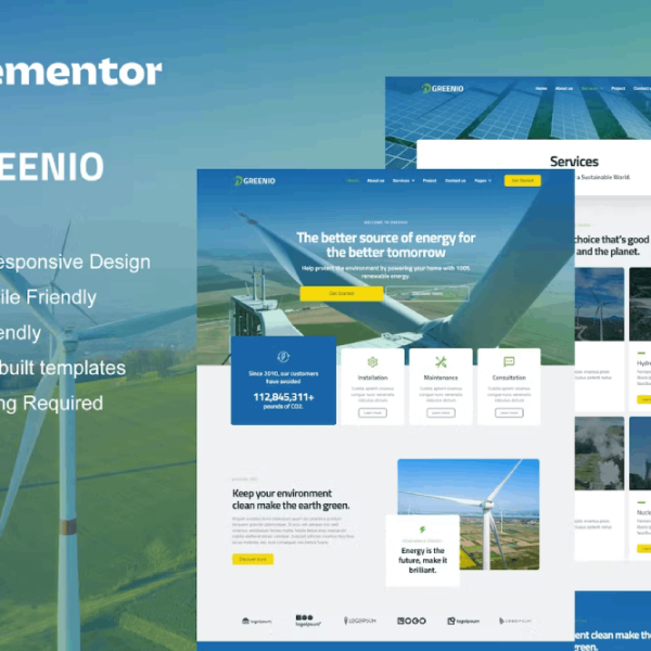 Greenio – Green Energy and Technology Company Elementor Template Kit