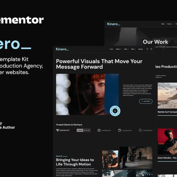 Kinerio and Video Production Agency Elementor Template Kit