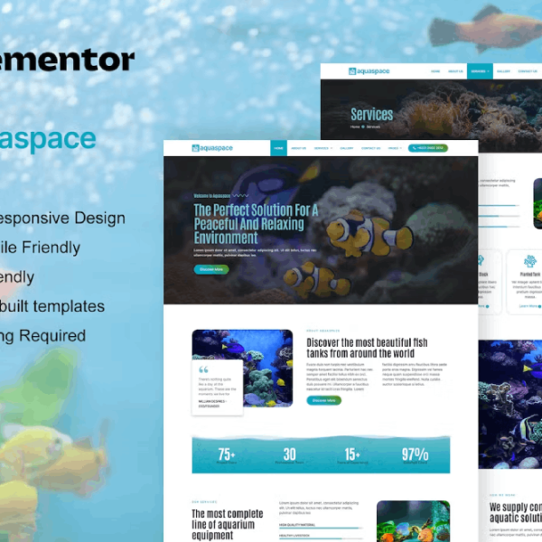 Aquaspace – Fish Aquarium and Aquascape Service Elementor Template Kit