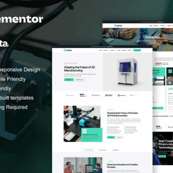 Printa – 3D Printing and Manufacturing Elementor Pro Template Kit