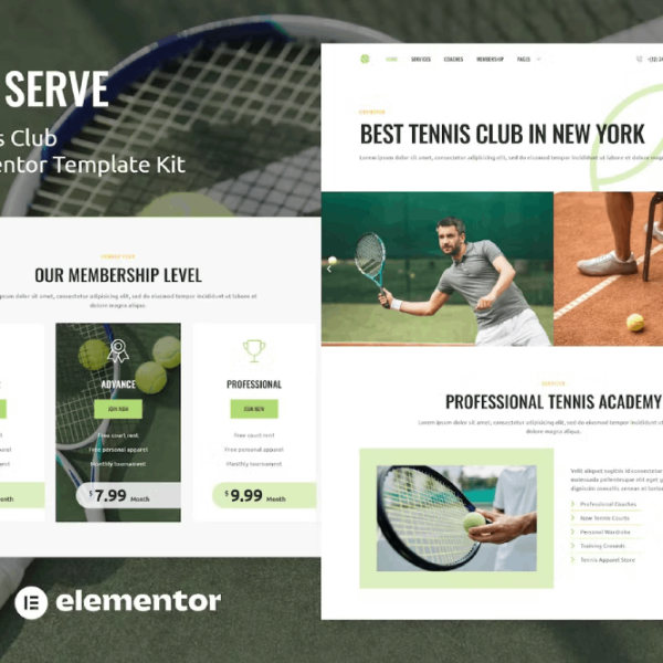 Serve – Tennis School and Sport Club Elementor Template Kit