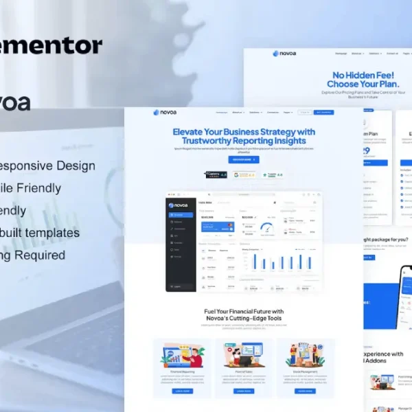 Novoa – Elementor Template Kit for SaaS & Finance Software Services