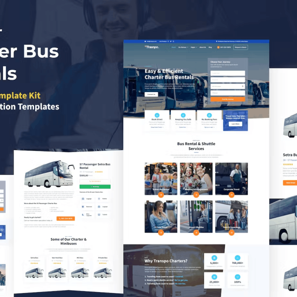 Transpo and Charter Bus Rental Company WordPress Elementor Template Kit