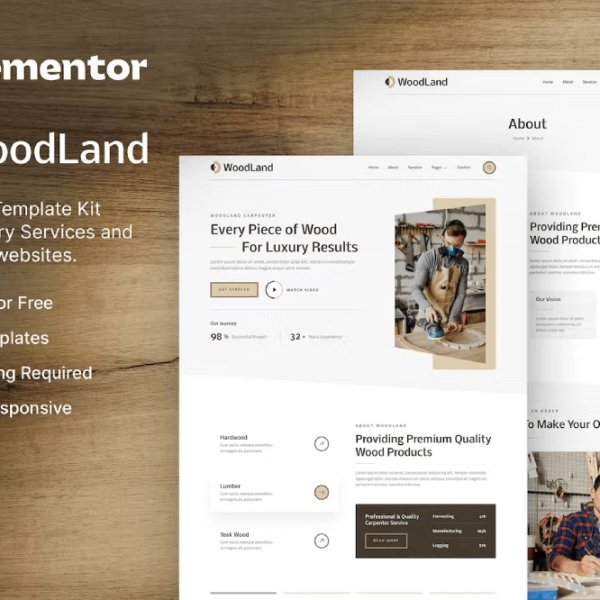 WoodLand – Carpenter and Craftsman Elementor Template Kit